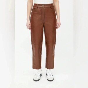 Aritzia Wilfred Free Oracle Pants High Rise Leather straight balloon leg brown